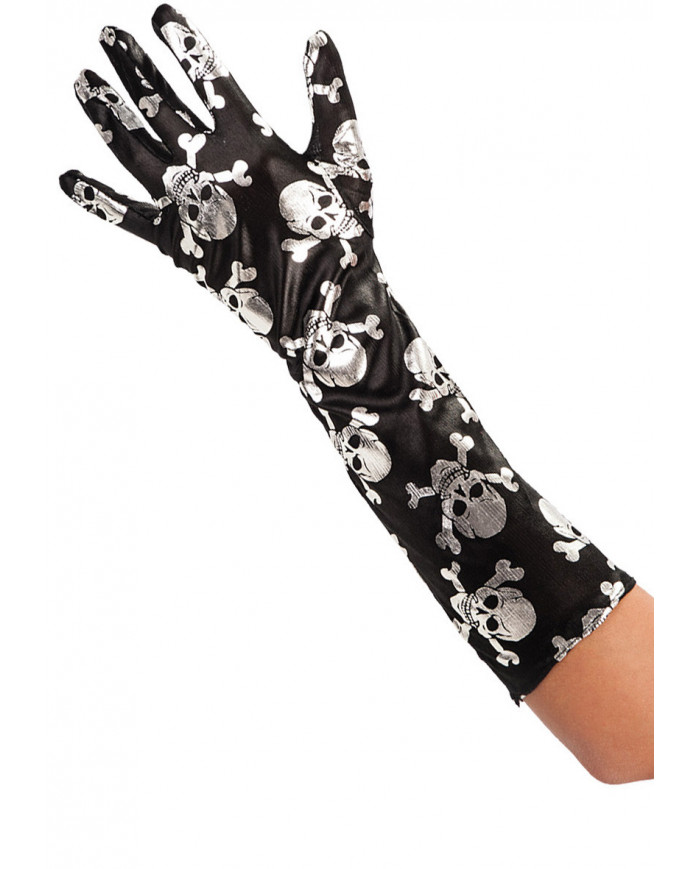 Black Gloves With Silver Skulls Cm.40 In Pbh