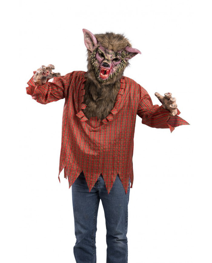 Wolf men set composed by a shirt with fur and mask, a disguise