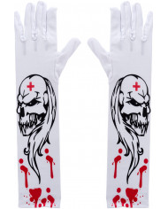 Gloves in white fabric with a length of cm.38, with prints of