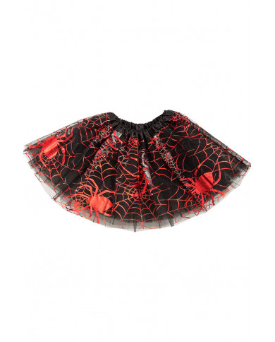 Skirt in black veil with red prints of spiderwebs, one size for