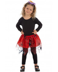 Red veil skirt with black prints of spiderwebs, one size for