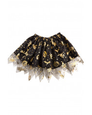 Skirt in black veil with golden prints of Halloween subjects
