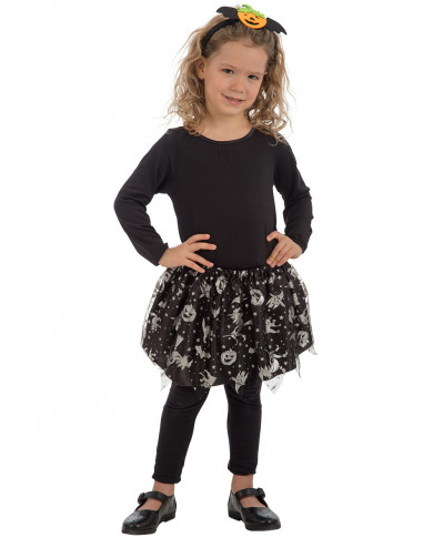 Skirt in black veil with silver prints of Halloween subjects Skirt in black veil with silver prints of Halloween subjects