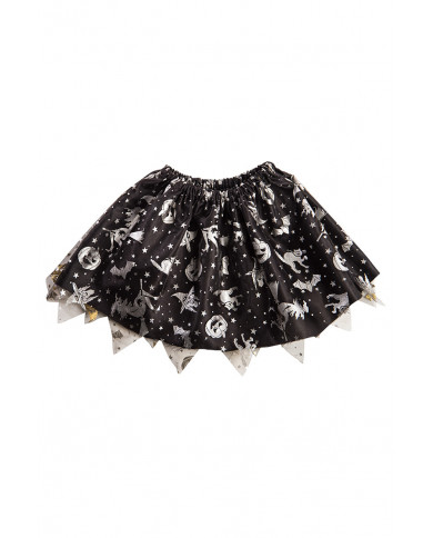 Skirt in black veil with silver prints of Halloween subjects Skirt in black veil with silver prints of Halloween subjects