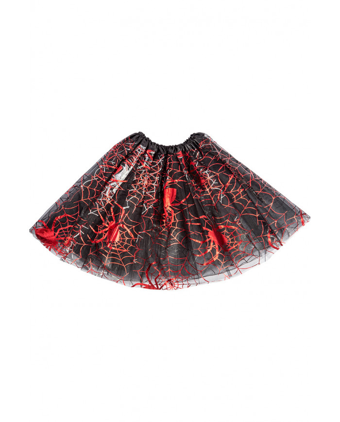 Gonna adulto, in tulle nero con stampe rosse di ragnatele