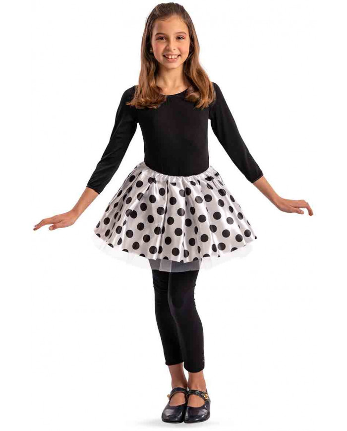 White tutu skirt with black polka dots in fabric and veil, long