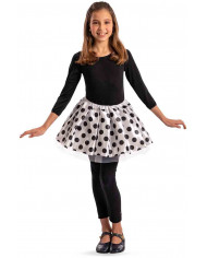 White tutu skirt with black polka dots in fabric and veil, long