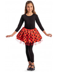 Red tutu skirt with black polka dots in fabric and veil, long