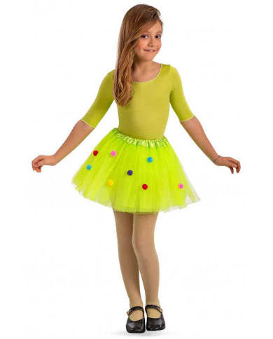 Tutu skirt in green veil with colored polka dots, long cm.30.