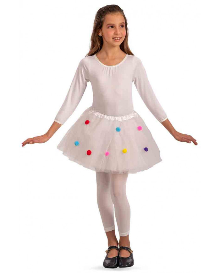 Tutu skirt in white veil with colored polka dots, long cm.30.