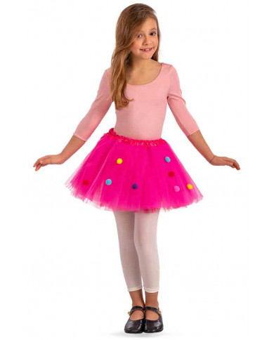 Tutu skirt in fuchsia veil with colored polka dots, long cm.30. Tutu skirt in fuchsia veil with colored polka dots, long cm.30.