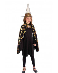 Witch set that includes a black fabric cape long cm.80 and hat