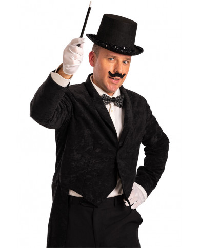 Conjurer set consisting of hat, gloves, wand and moustaches Conjurer set consisting of hat, gloves, wand and moustaches