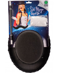 Conjurer set consisting of hat, gloves, wand and moustaches