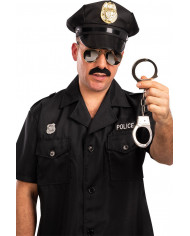 Policeman set consisting of hat, moustaches, glasses