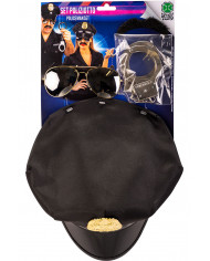 Policeman set consisting of hat, moustaches, glasses