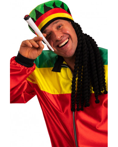 Jamaican set consisting of hat with hair and cigar to become