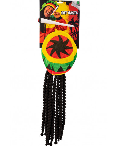 Jamaican set consisting of hat with hair and cigar to become