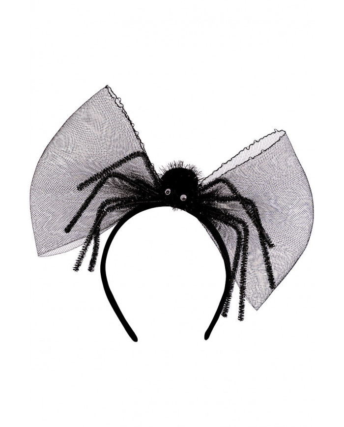 Headband with bow and black spider, a nice accessory to enrich Headband with bow and black spider, a nice accessory to enrich