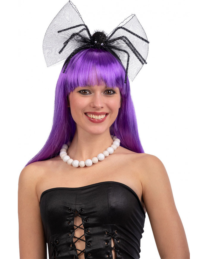 Headband with bow and black spider, a nice accessory to enrich Headband with bow and black spider, a nice accessory to enrich