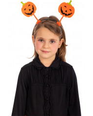 Headband with orange antennas with two smiling pumpkins in felt Headband with orange antennas with two smiling pumpkins in felt