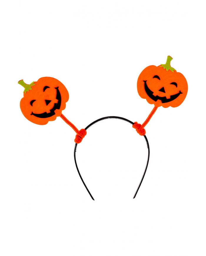 Headband with orange antennas with two smiling pumpkins in felt Headband with orange antennas with two smiling pumpkins in felt