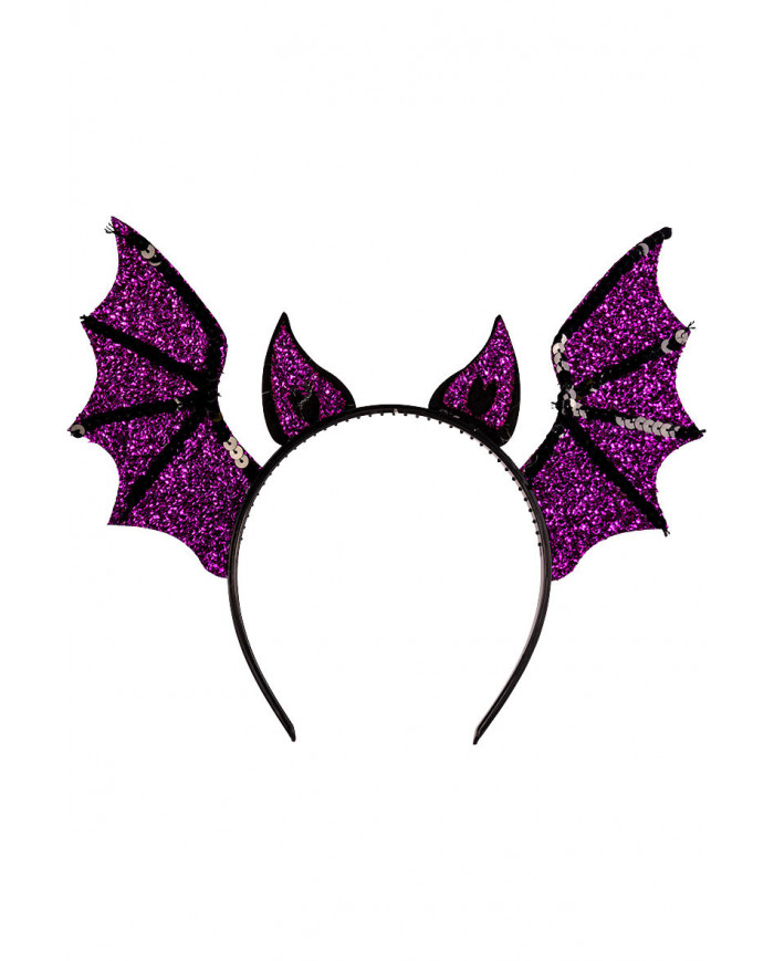 Headband for children with bat wings and ears in purple lurex Headband for children with bat wings and ears in purple lurex