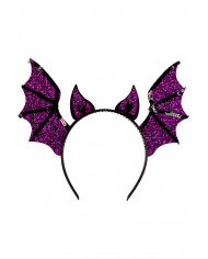Headband for children with bat wings and ears in purple lurex Headband for children with bat wings and ears in purple lurex
