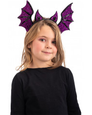 Headband for children with bat wings and ears in purple lurex Headband for children with bat wings and ears in purple lurex