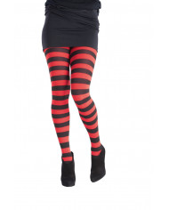Black/red striped tights, in one size, suitable for completing