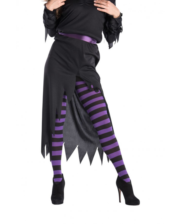 Black/purple striped tights, in one size, suitable for