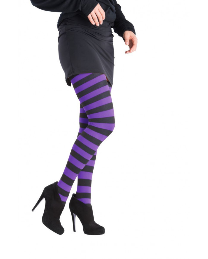 Calze collant a righe viola e nere in taglia unica adulto. Calze collant a righe viola e nere in taglia unica adulto.