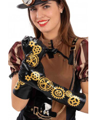 Beautiful black gloves in stretch fabric with gold prints in