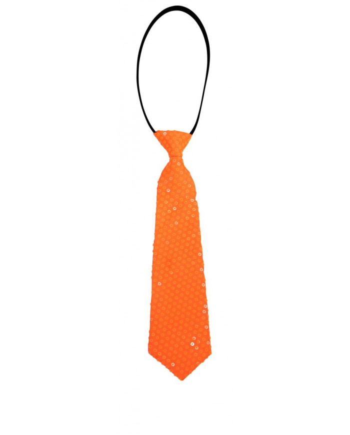 Satin and sequin tie in fluo orange color, it is easily worn