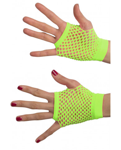 Fluo yellow fishnet gloves without fingers, a 198 s style that Fluo yellow fishnet gloves without fingers, a 198 s style that