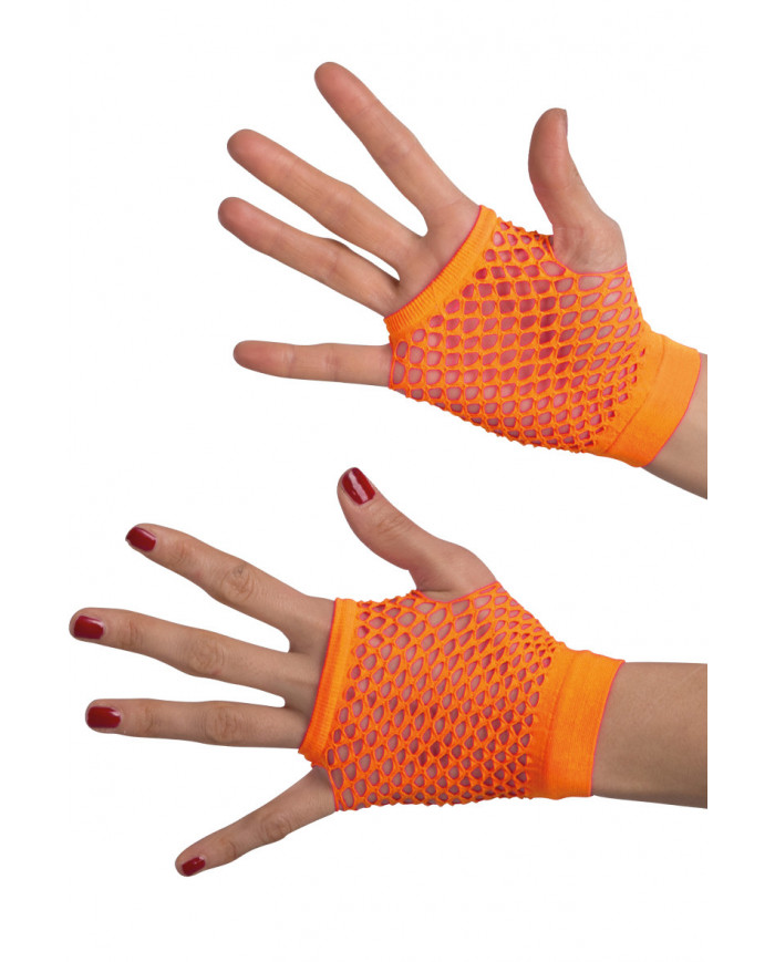 Orange Fishnet Gloves Long