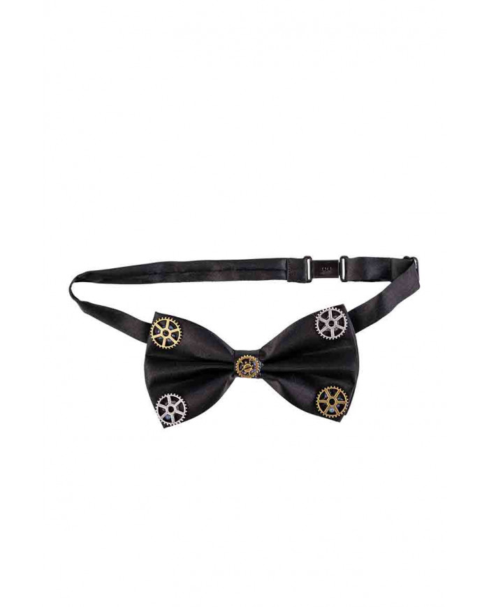 Beautiful black satin bow-tie decorated with gold and silver