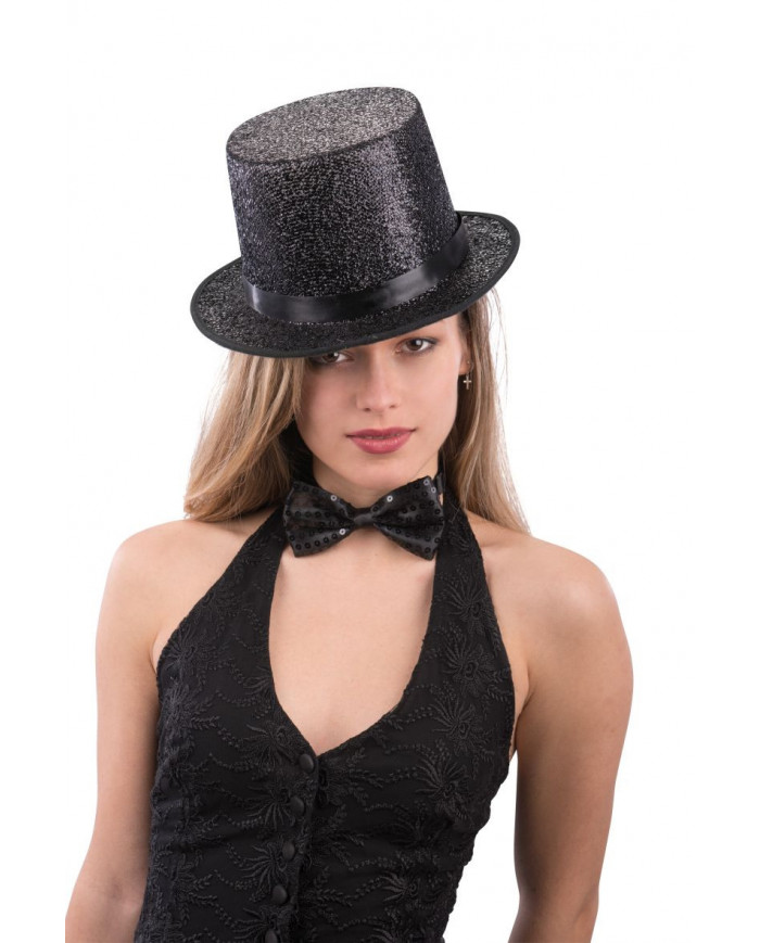 Black sequins bow tie, size h.cm.7x12, for elegant evenings.