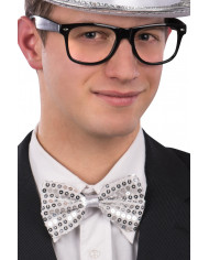 Silver sequins bow tie, size h.cm.7x12, for elegant evenings.
