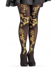 Original black tights decorated with gold gear prints that run