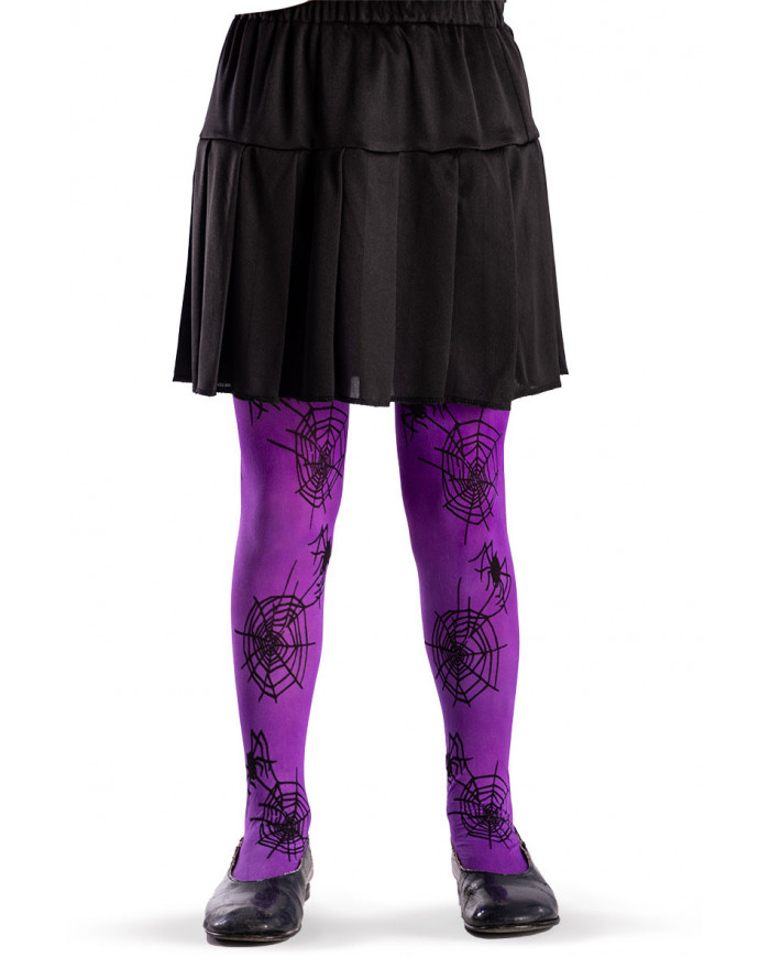 Purple tights with black spiderwebs in one size for children