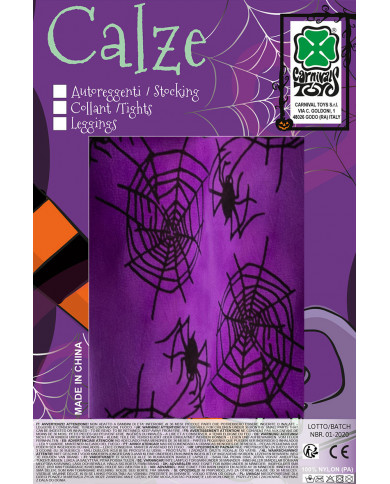 Purple tights with black spiderwebs in one size for children Purple tights with black spiderwebs in one size for children