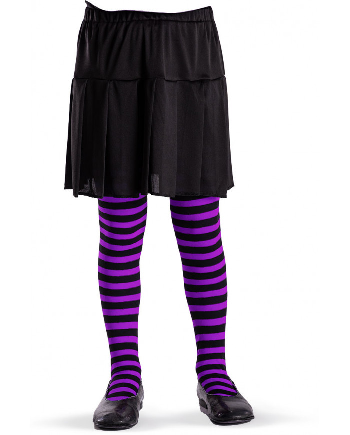 Calze collant a righe viola e nere in taglia unica da bambina Calze collant a righe viola e nere in taglia unica da bambina