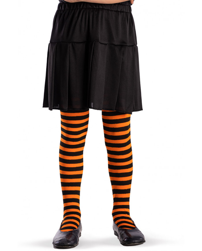 Orange and black striped tights in one size for children, to