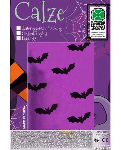 Purple tights with black bats in one size for children, to Purple tights with black bats in one size for children, to