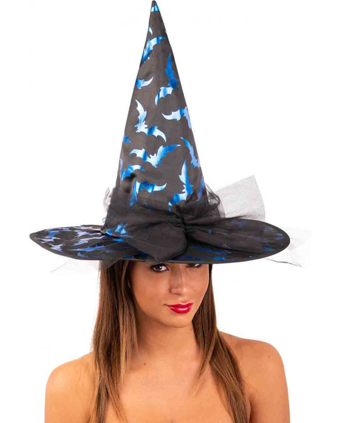 behave Clean the room Economic Black Witch Hat W/ Blue Batswith hangtag/label
