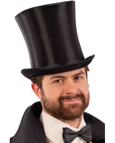 Black satin top hat high cm.20, size 59. Ideal for theatrical Black satin top hat high cm.20, size 59. Ideal for theatrical