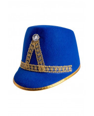Majorette hat in blue felt decorated with trimmings and