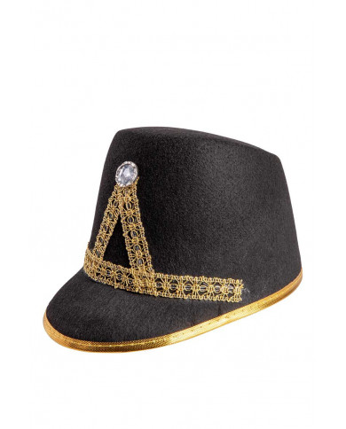 Majorette hat in black felt decorated with trimmings and