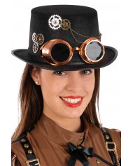 Black felt top hat high cm.12, decorated with glasses and gears